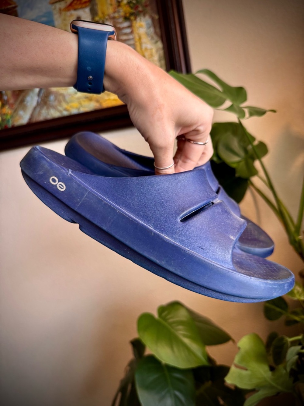 Oofos Ooaahh Navy Blue Rubber Slides Sandals Shoes 42